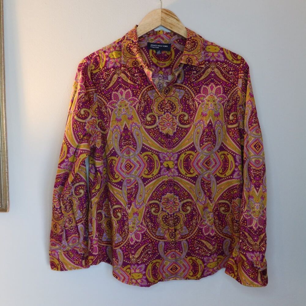 Jones New York Signature Button-up Shirt Womens L Multicolor Long Sleeve y2k 90s